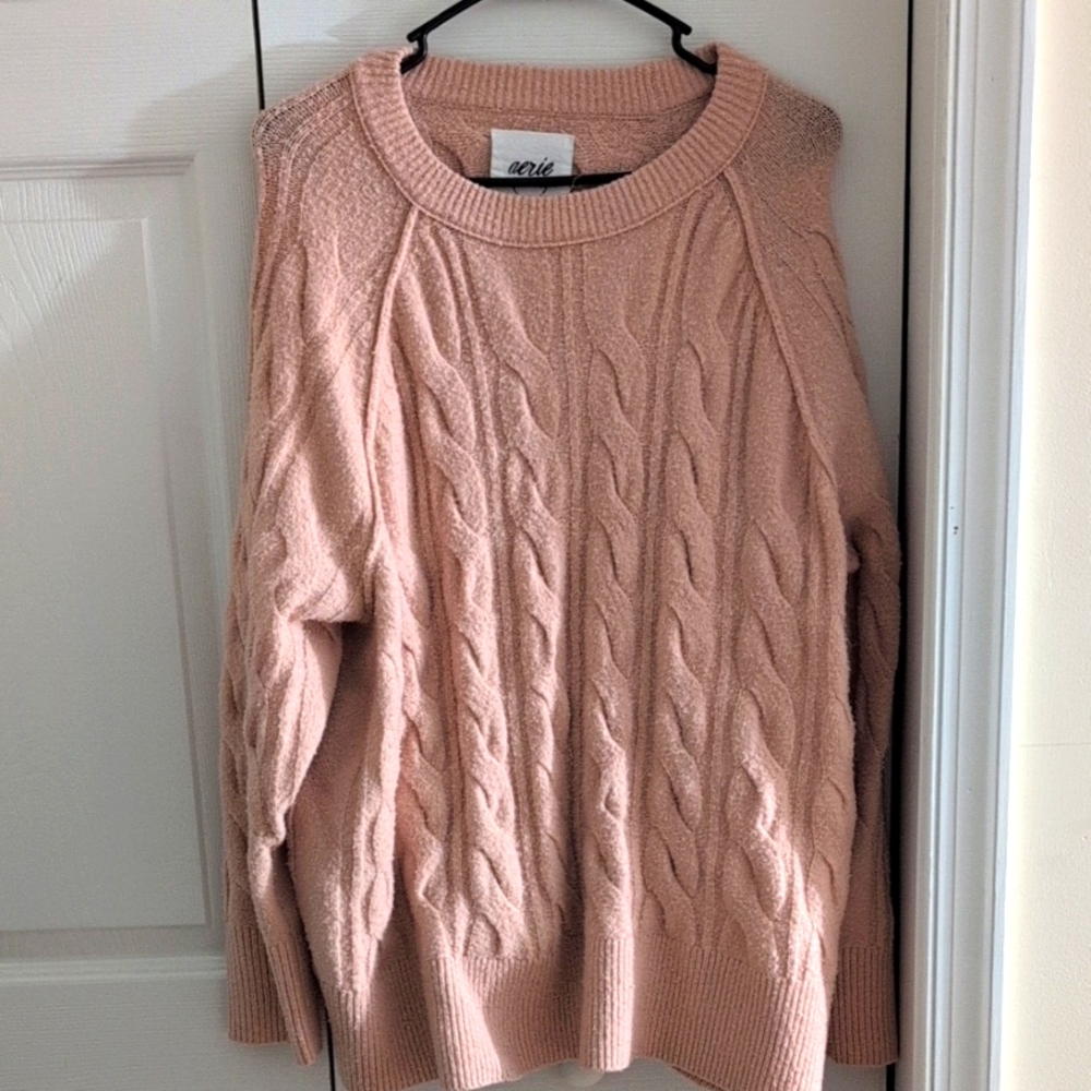 Aerie Women's Pink Cable Knit Sweater